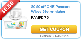 $0.50 off ONE Pampers Wipes 56ct or higher