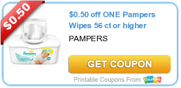 $0.50 off ONE Pampers Wipes 56 ct or higher